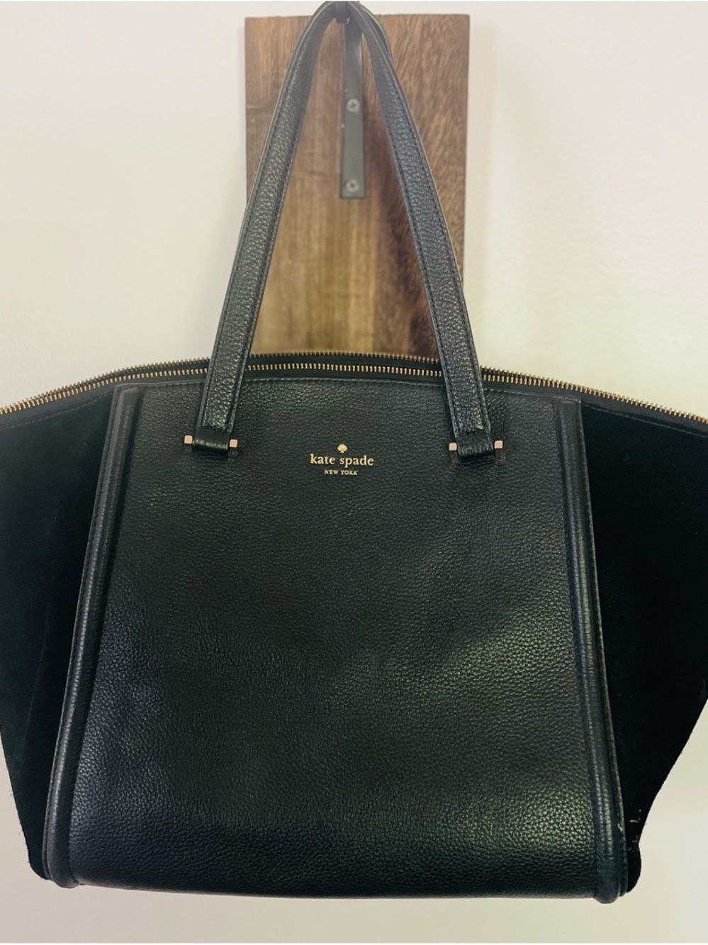 Kate Spade NY Black Pebbled Leather and suede Tote. Lewis Driver Alainie line.